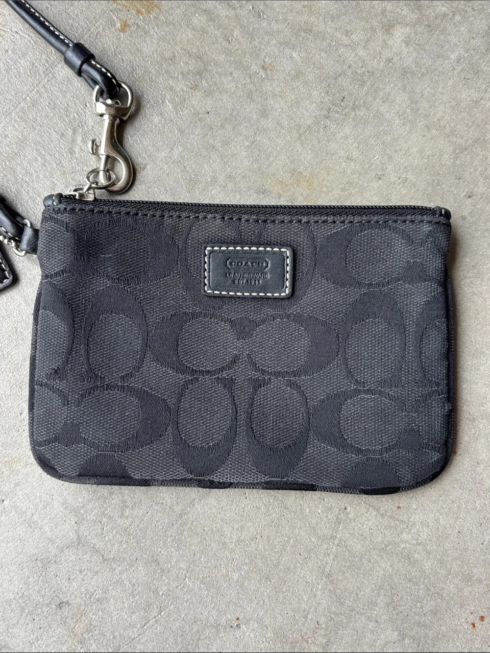 Coach Canvas Black Signature Logo Wristlet with Strap